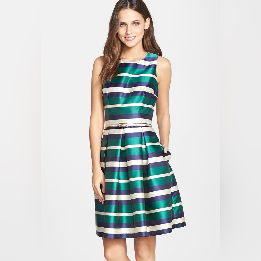 Eliza J Fit and Flare Multicolor Striped Midi Dress